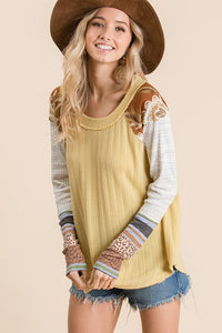 Long Sleeve - Mixed Pattern Top - Yellow