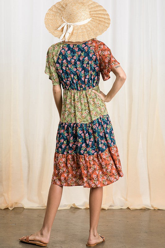 Color Block Floral Dress