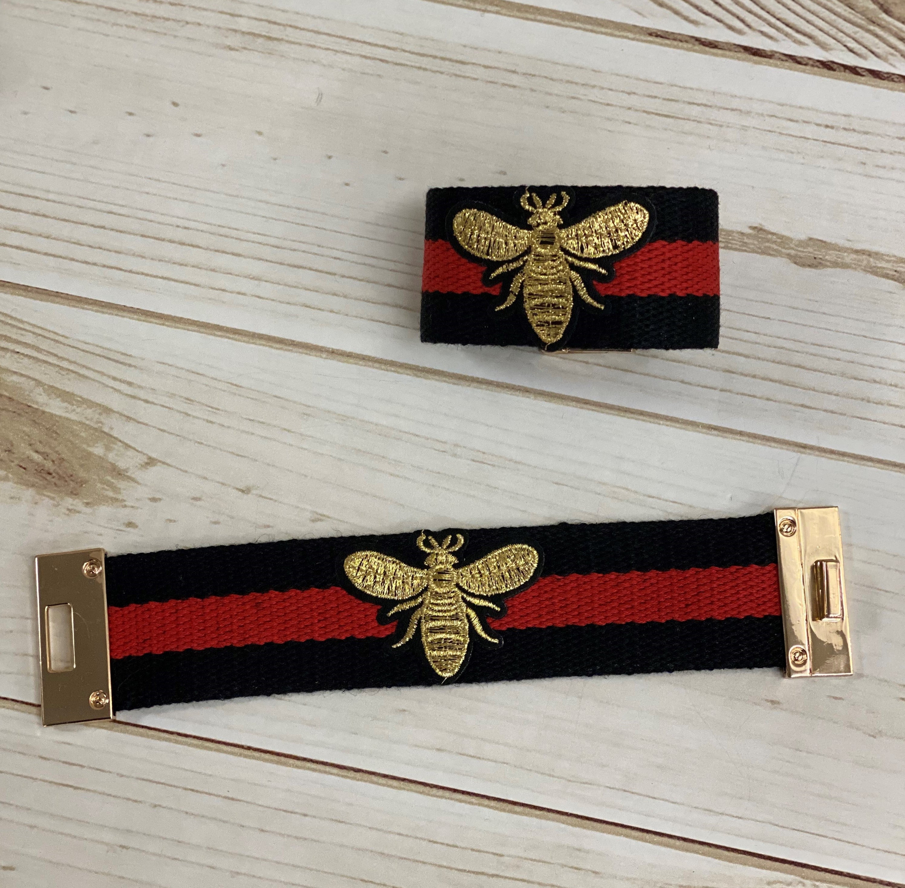 Bracelet Cuff - Striped with Gold Bee Detail