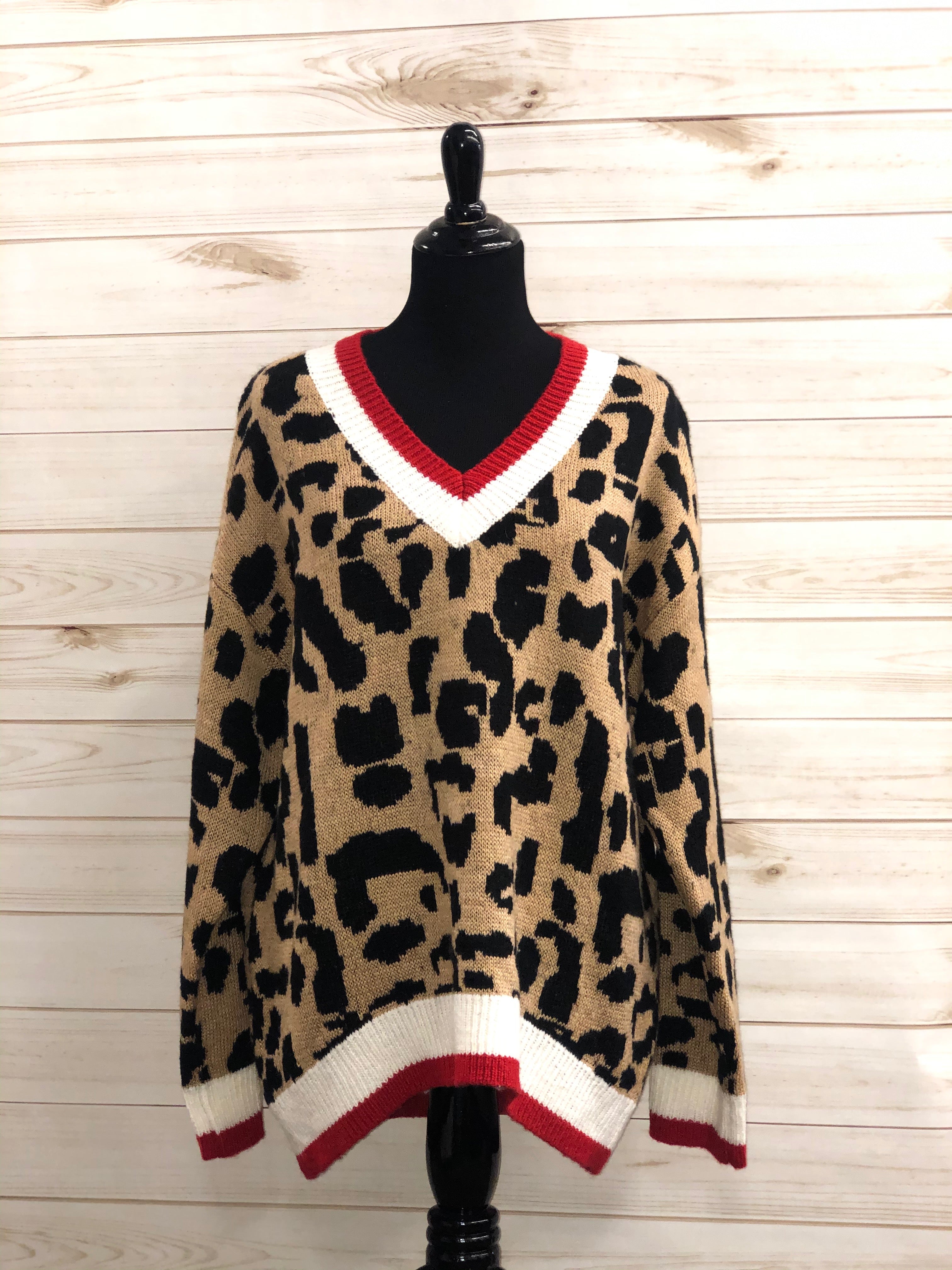 V-Neck Leopard Sweater