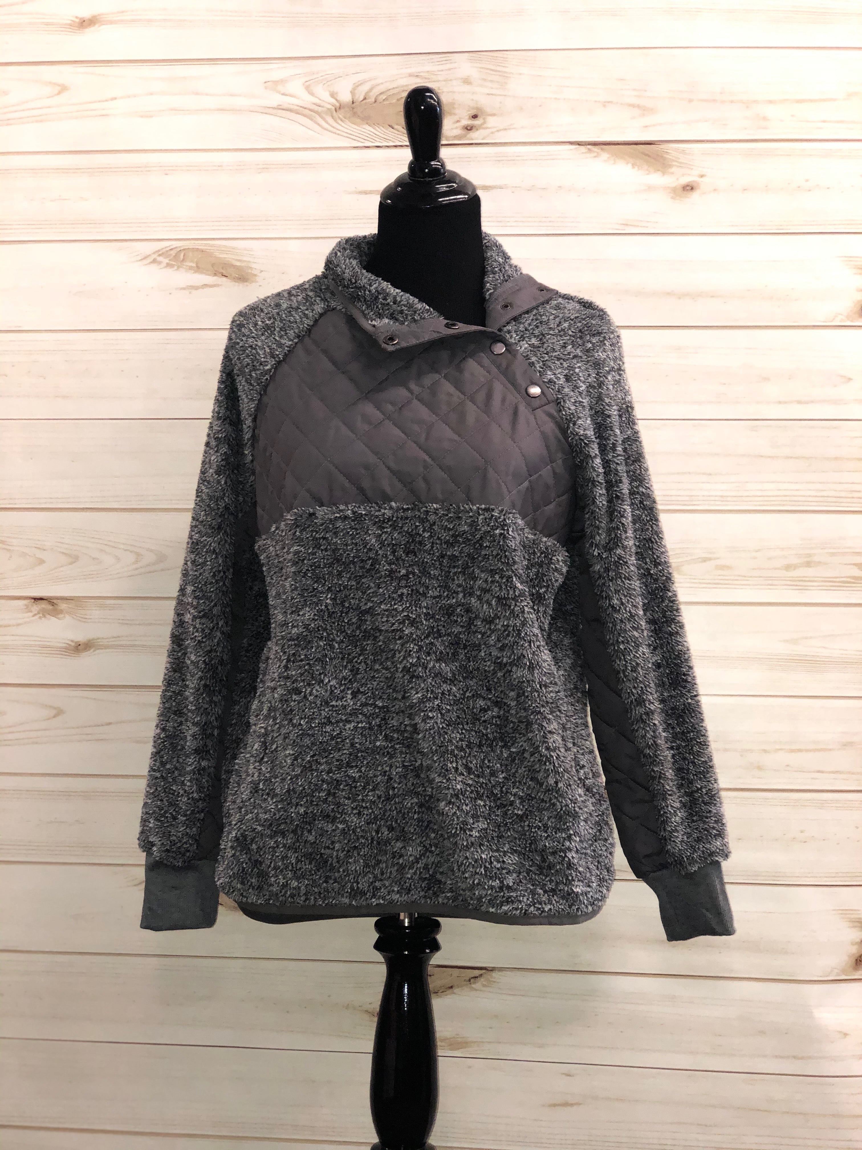 Cozy 1/4 Button Pullover - Charcoal